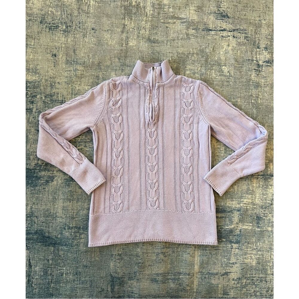 Izod Women's Lavender Cable Knit Quarter Zip Spring Sweater
